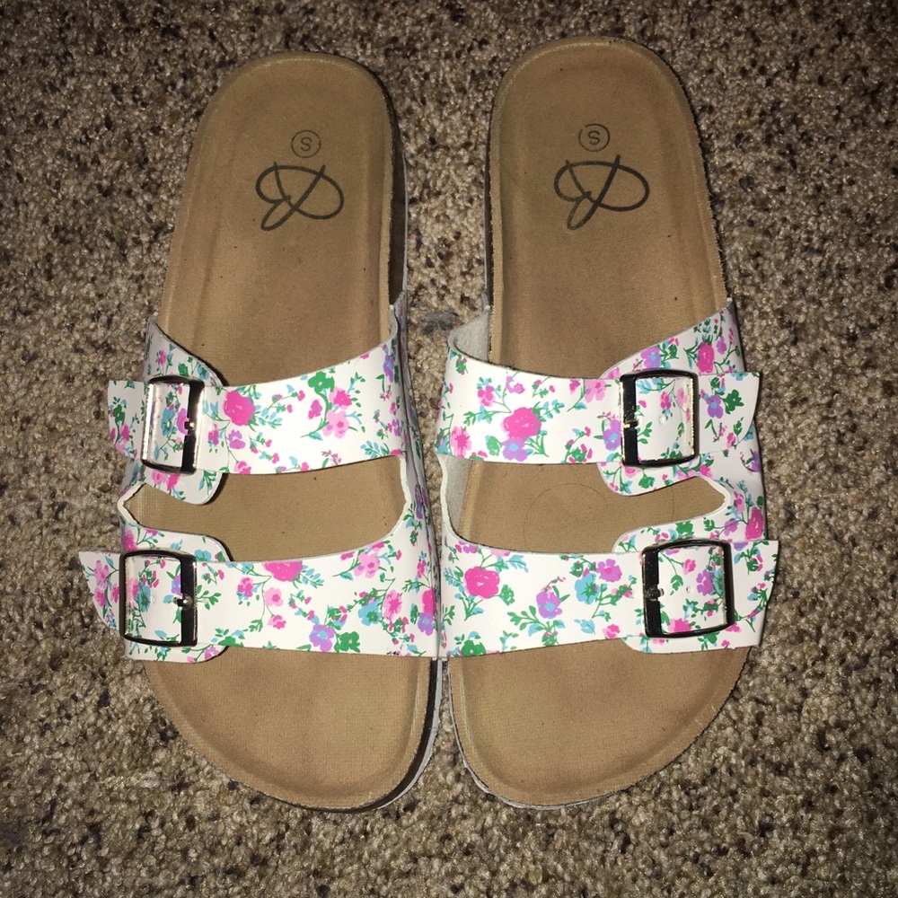 White patterned sandals